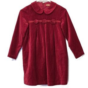 Girls Velvet Dress Peter Pan Collar Rosebuds Burgundy Kids Party Dress